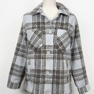 Hollister Plaid Jacket in Light Blue, Gray and White